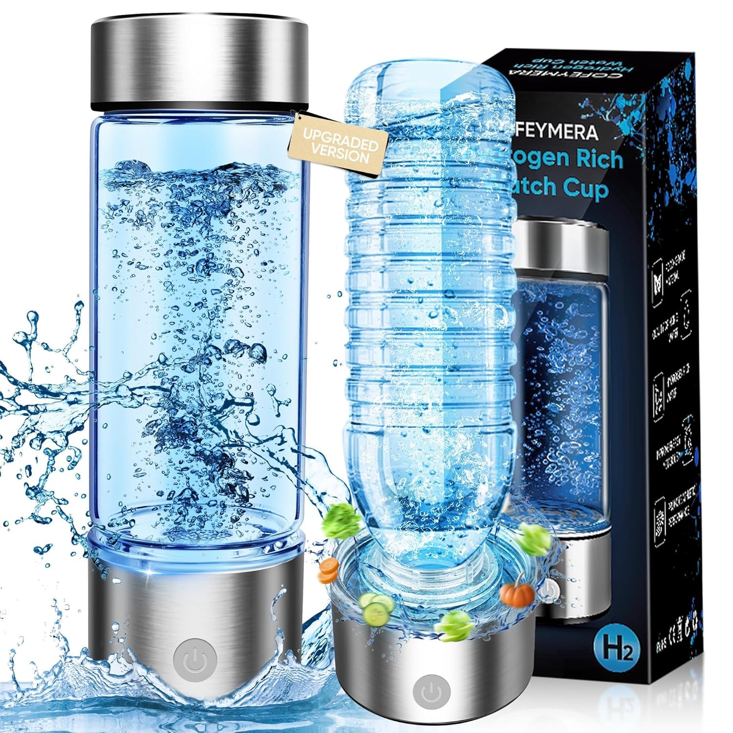 Upgraded Hydrogen Water Bottle, Hydrogen Water Machine -SPE & PEM, Portable Rechargeable Aquahealth Hydrogen Water Bottle Generator, Portable Hydrogen Water Improve Water Quality in 3 Minutes(Silver)