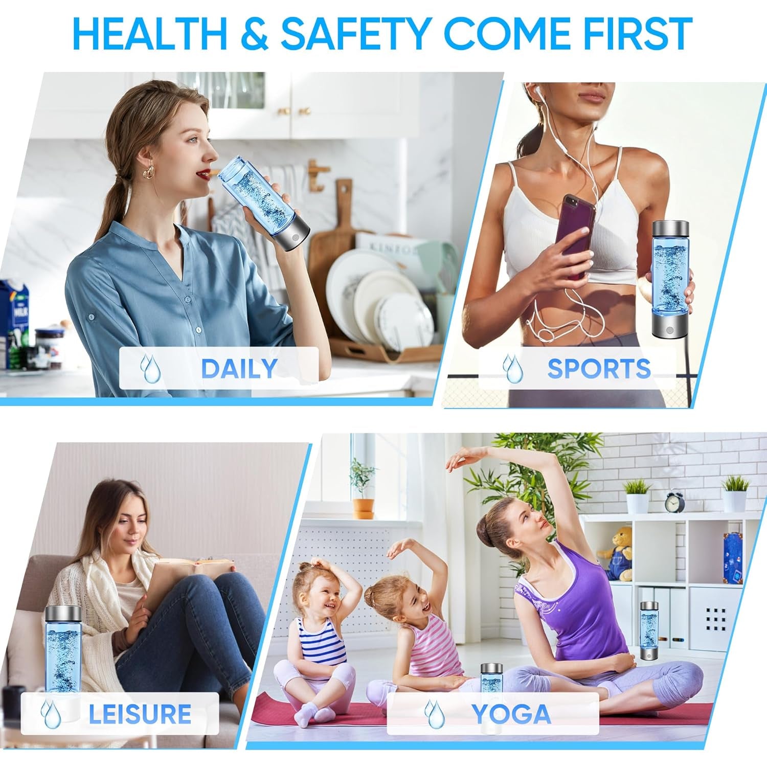 Upgraded Hydrogen Water Bottle, Hydrogen Water Machine -SPE & PEM, Portable Rechargeable Aquahealth Hydrogen Water Bottle Generator, Portable Hydrogen Water Improve Water Quality in 3 Minutes(Silver)