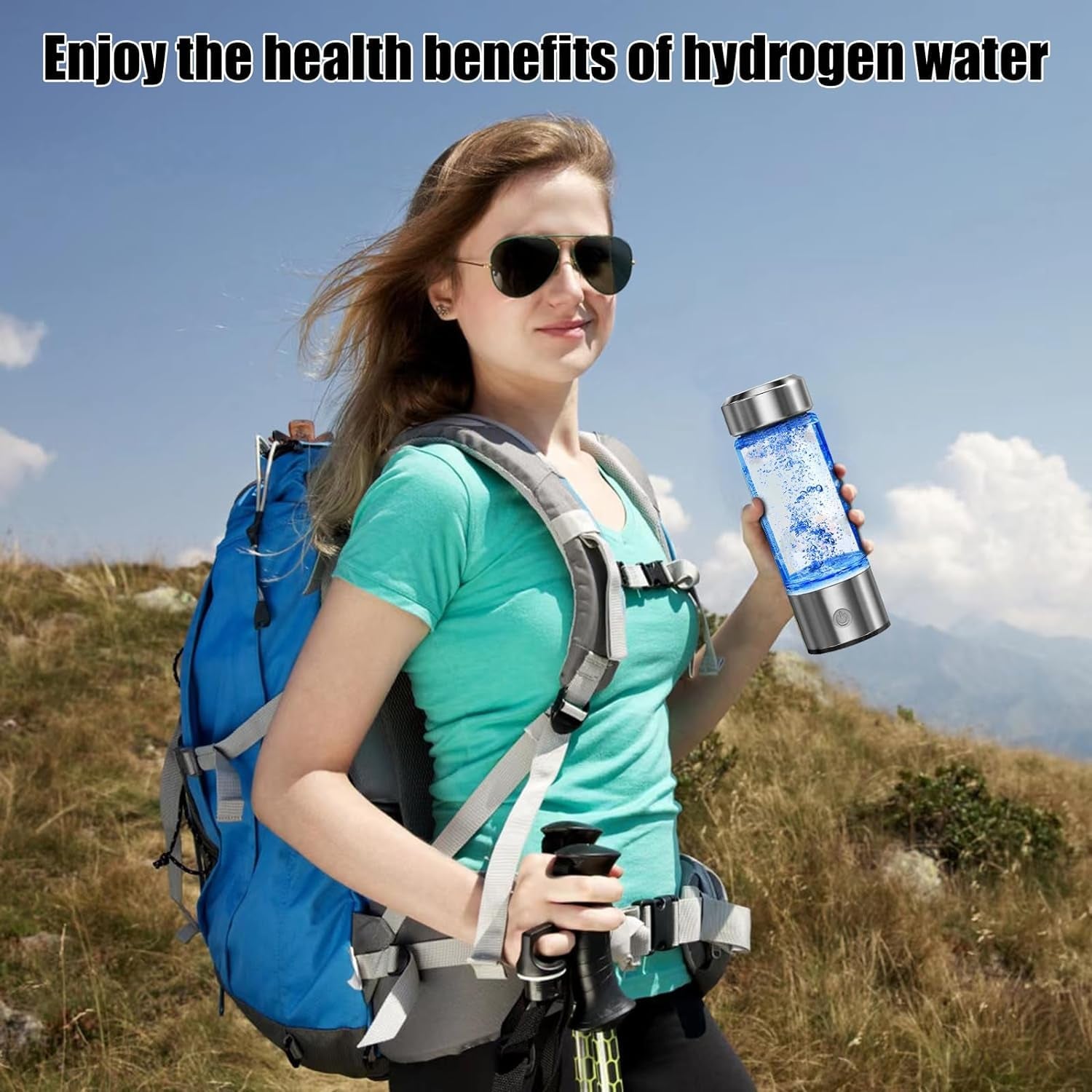 Hydrogen Water Bottle, Hydrogen Rich Water Generator, Rechargeable Portable Glass Hydrogen Water Ionizer Machine with SPE and PEM Technology, for Daily Office Home Travel and Fitness Drinking
