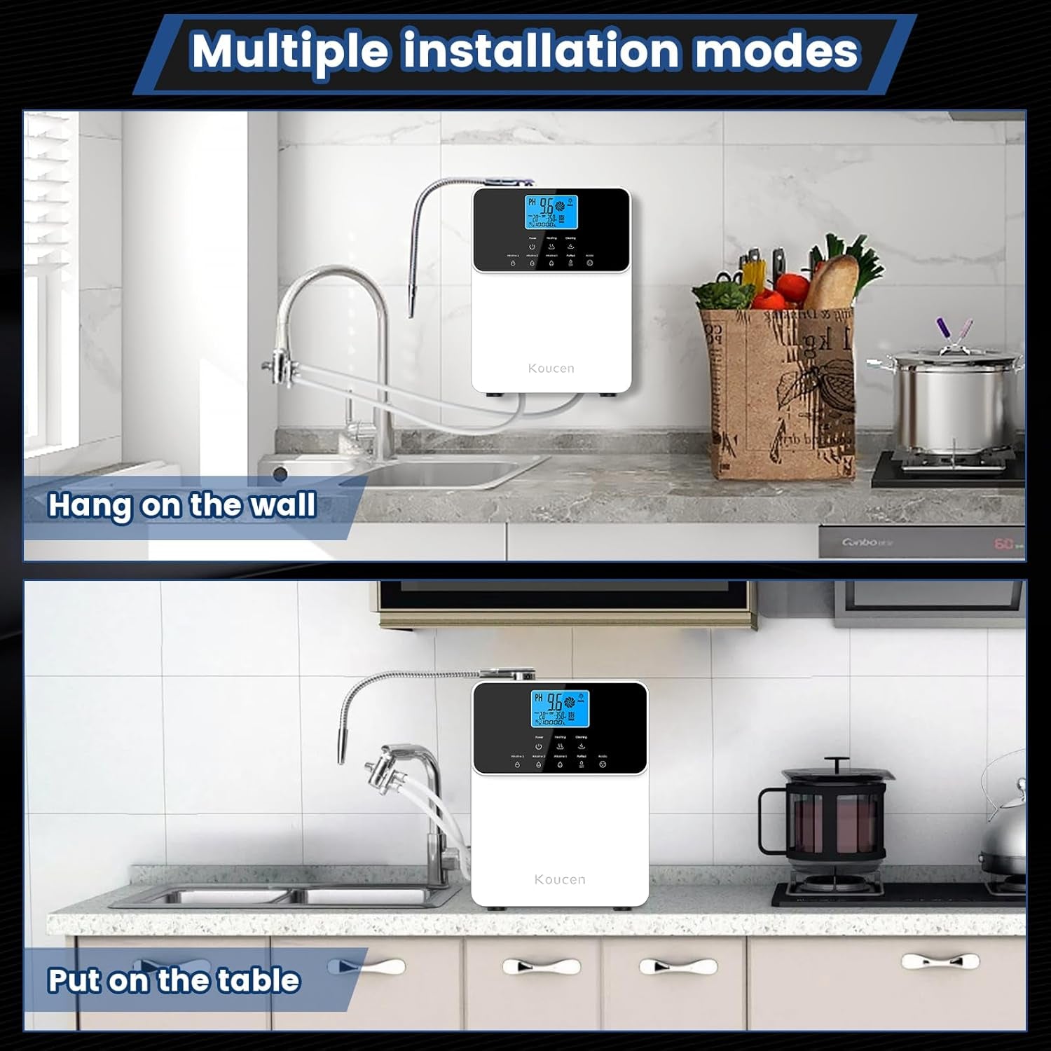 Alkaline Water Ionizer Machine for Home, 11 Titanium Plates Alkaline Water Machine, Ph4-10.5 Acid Water Purifier, Water Filter up to -600Mv ORP | 10000 Liters per Filter, White