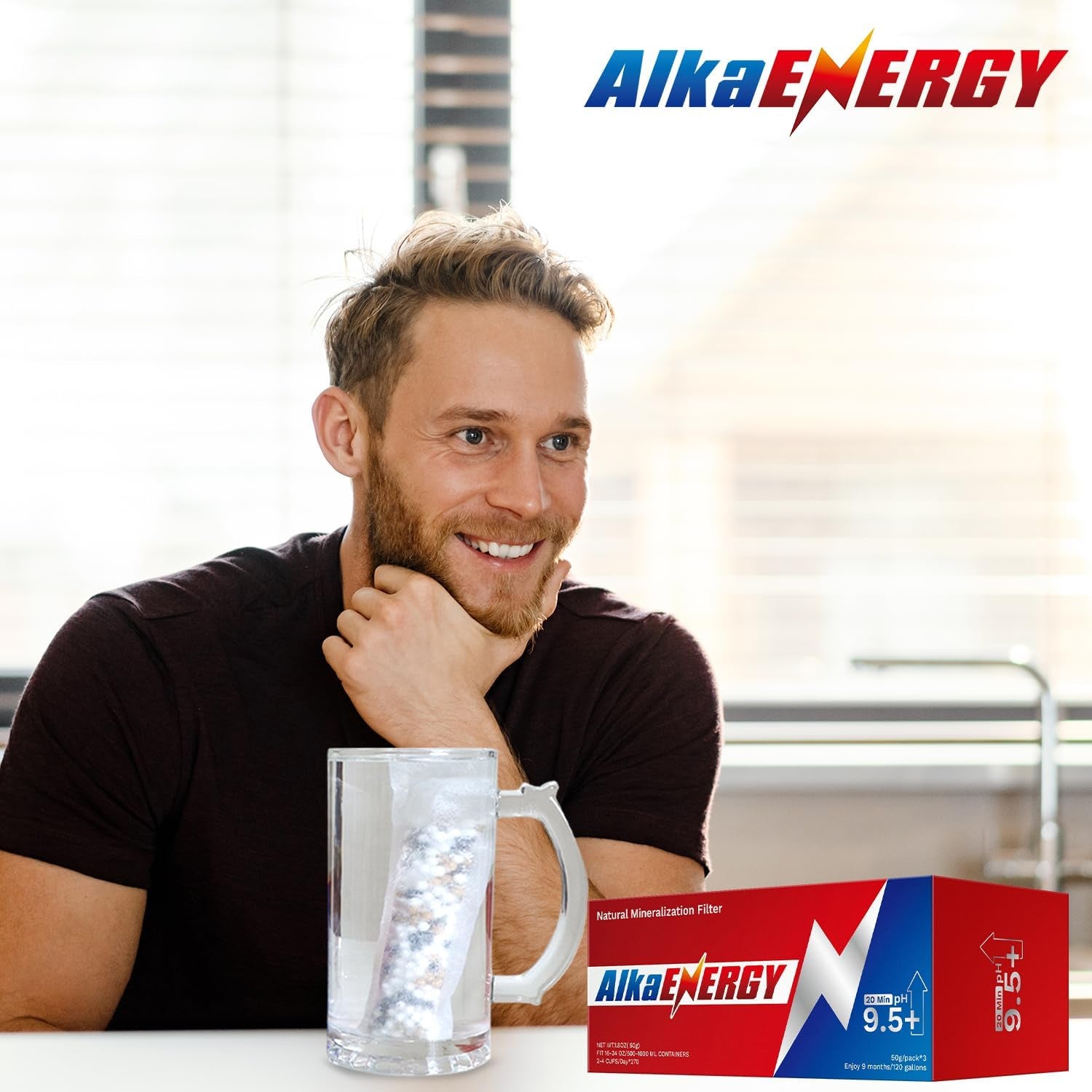 Alkaenergy 3-Pack Alkaline Water Filter Pouches|Ph 9.5, Boosts Water Ph, Adds Essential Minerals for Hydration & Wellness| for Bottles & Jugs (50G/Pack)