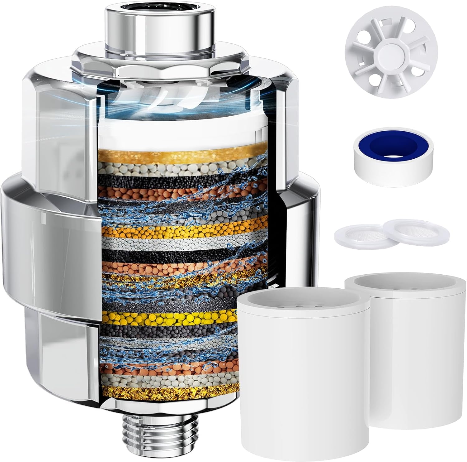 Shower Filter,  20 Stage Shower Head Filter for Hard Water Remove Chlorine/Fluoride/Heavy Metals,High Output Shower Softener Filter for Hair, 2 Cartridge –Polished Chrome