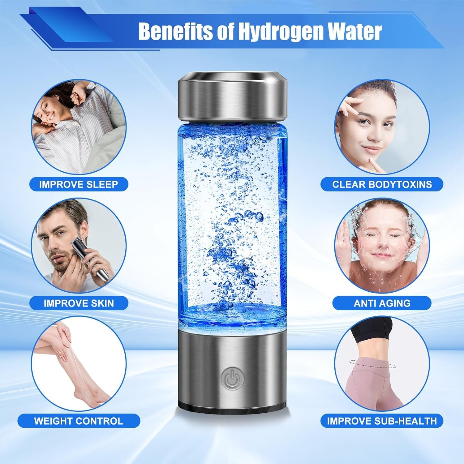 Hydrogen Water Bottle, Hydrogen Rich Water Generator, Rechargeable Portable Glass Hydrogen Water Ionizer Machine with SPE and PEM Technology, for Daily Office Home Travel and Fitness Drinking