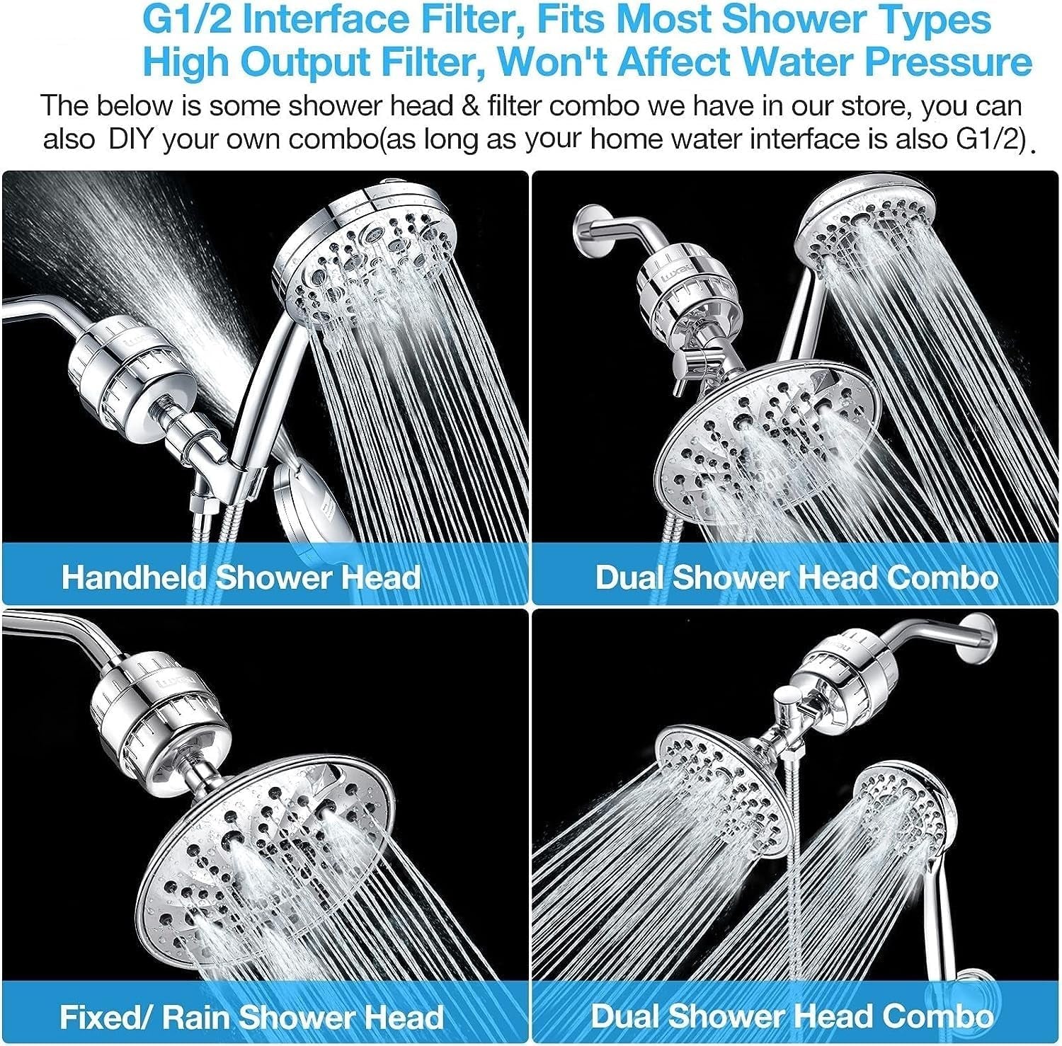 20 Stage Shower Filter W/ 3 Cartridge, Shower Head Filter, Reduce Well Hard Water Chlorine Heavy Metal & Impurity, Improve Skin Hair, Fit Most Handheld Showerhead Fixed Rainfall, Chrome
