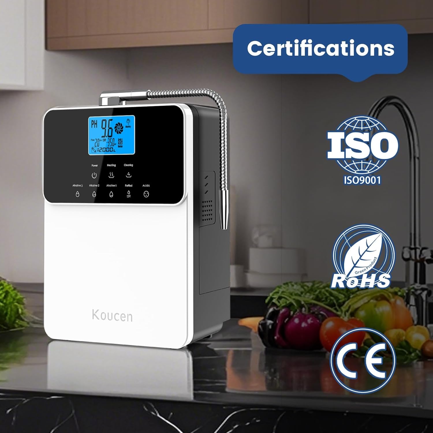 Alkaline Water Ionizer Machine for Home, 11 Titanium Plates Alkaline Water Machine, Ph4-10.5 Acid Water Purifier, Water Filter up to -600Mv ORP | 10000 Liters per Filter, White