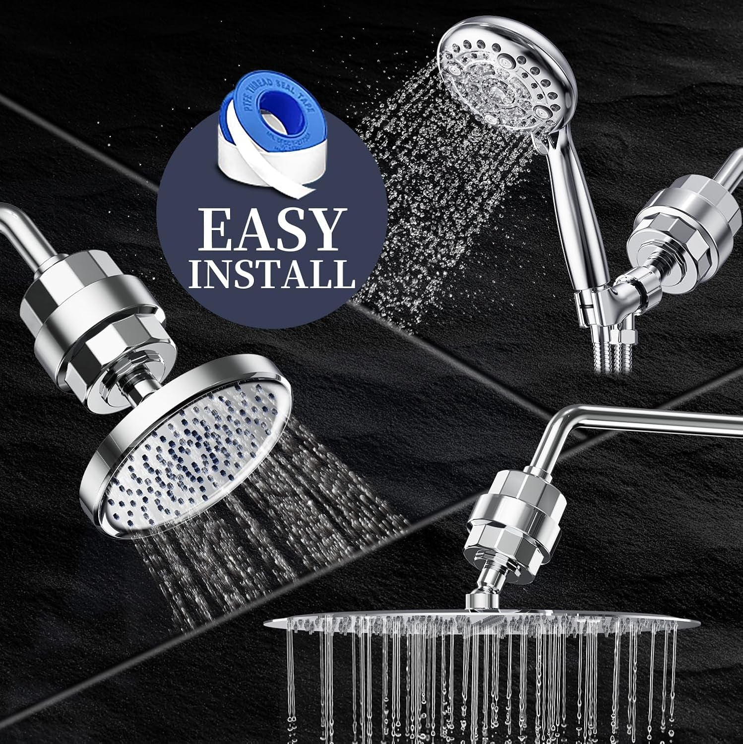 Shower Filter,  20 Stage Shower Head Filter for Hard Water Remove Chlorine/Fluoride/Heavy Metals,High Output Shower Softener Filter for Hair, 2 Cartridge –Polished Chrome