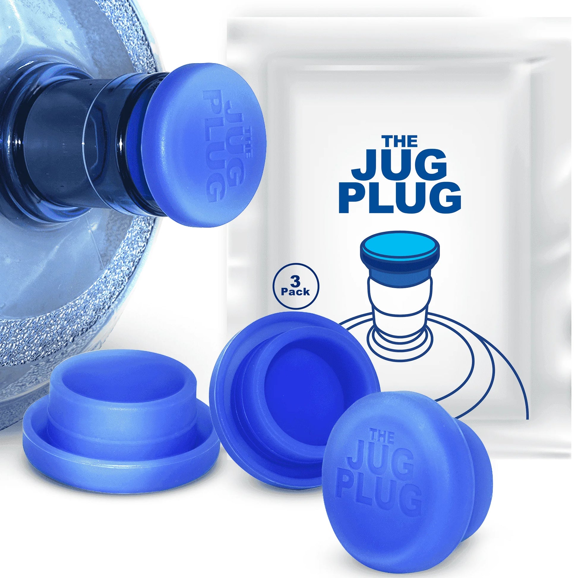 - 5 Gallon Water Jug Reusable Replacement Cap - Silicone No Spill Top Lid Cover Fits 55Mm Bottles - Pack of 3