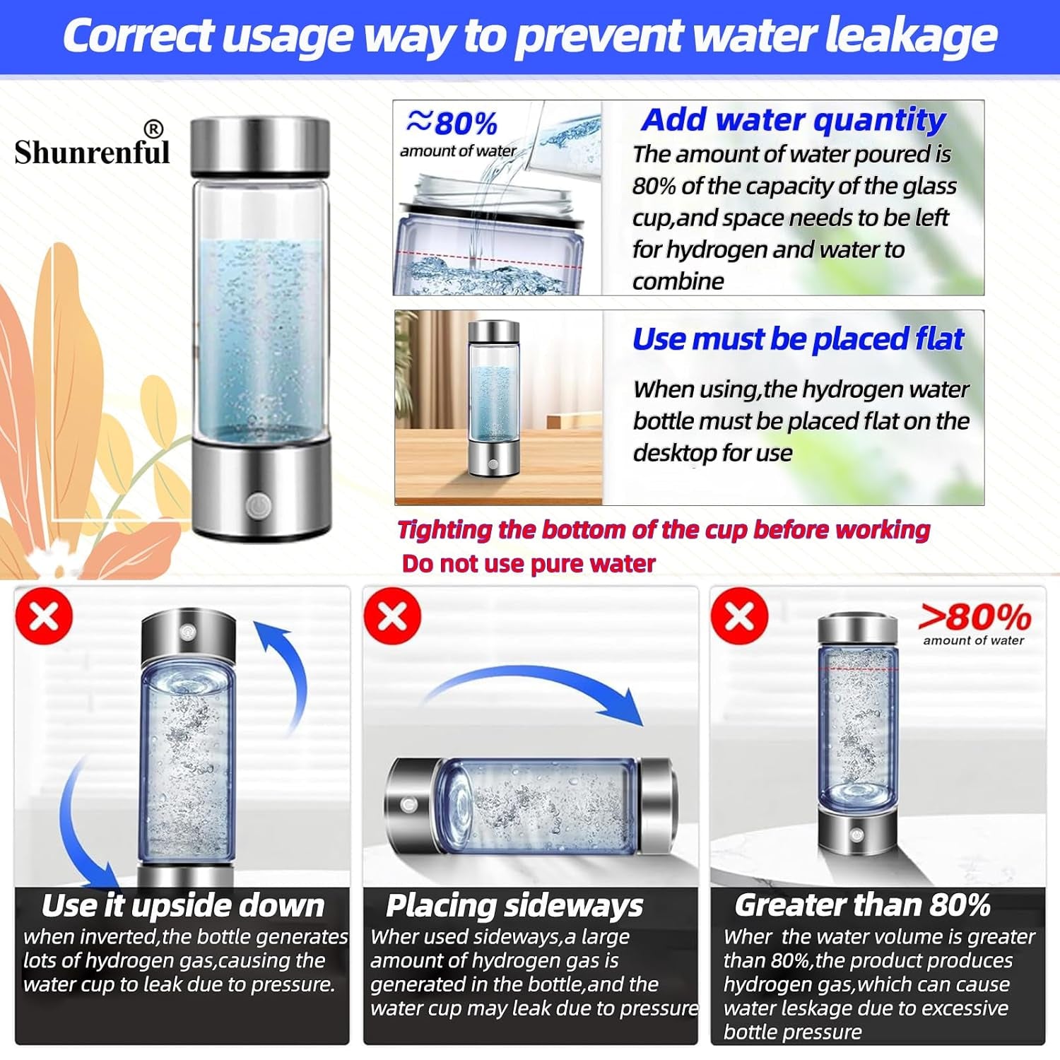 Hydrogen Water Bottle Generator, Portable Hydrogen Water Ionizer Machine Rechargeable,Hydrogen Rich Water Glass Health Cup for Travel 420Ml Gift for Friends/Women/Men/Mom/Father/Grandpa/Grandma