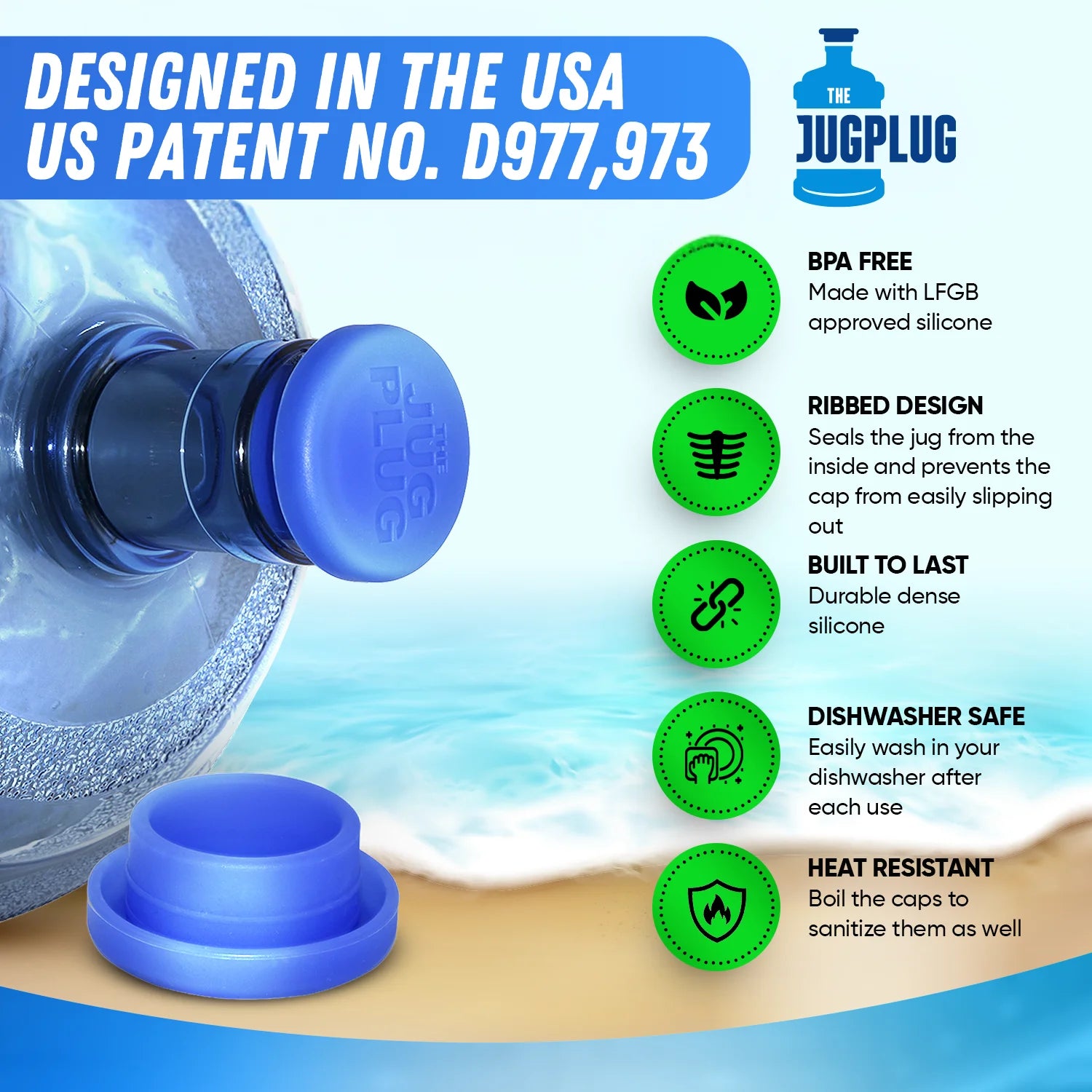 - 5 Gallon Water Jug Reusable Replacement Cap - Silicone No Spill Top Lid Cover Fits 55Mm Bottles - Pack of 3